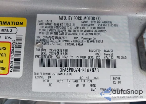 2015 Ford Fusion S from USA, damaged, VIN 3FA6P0G74FR167873